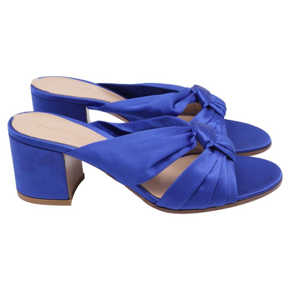 Gianvito Rossi Twist Knot Mules in Blue Satin